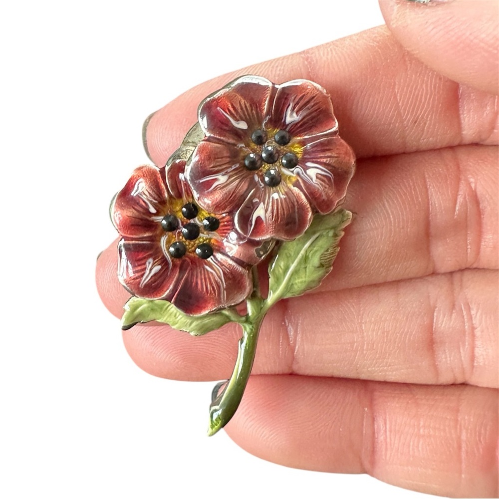 Floral Enamel Brooch Vintage Flower Pin